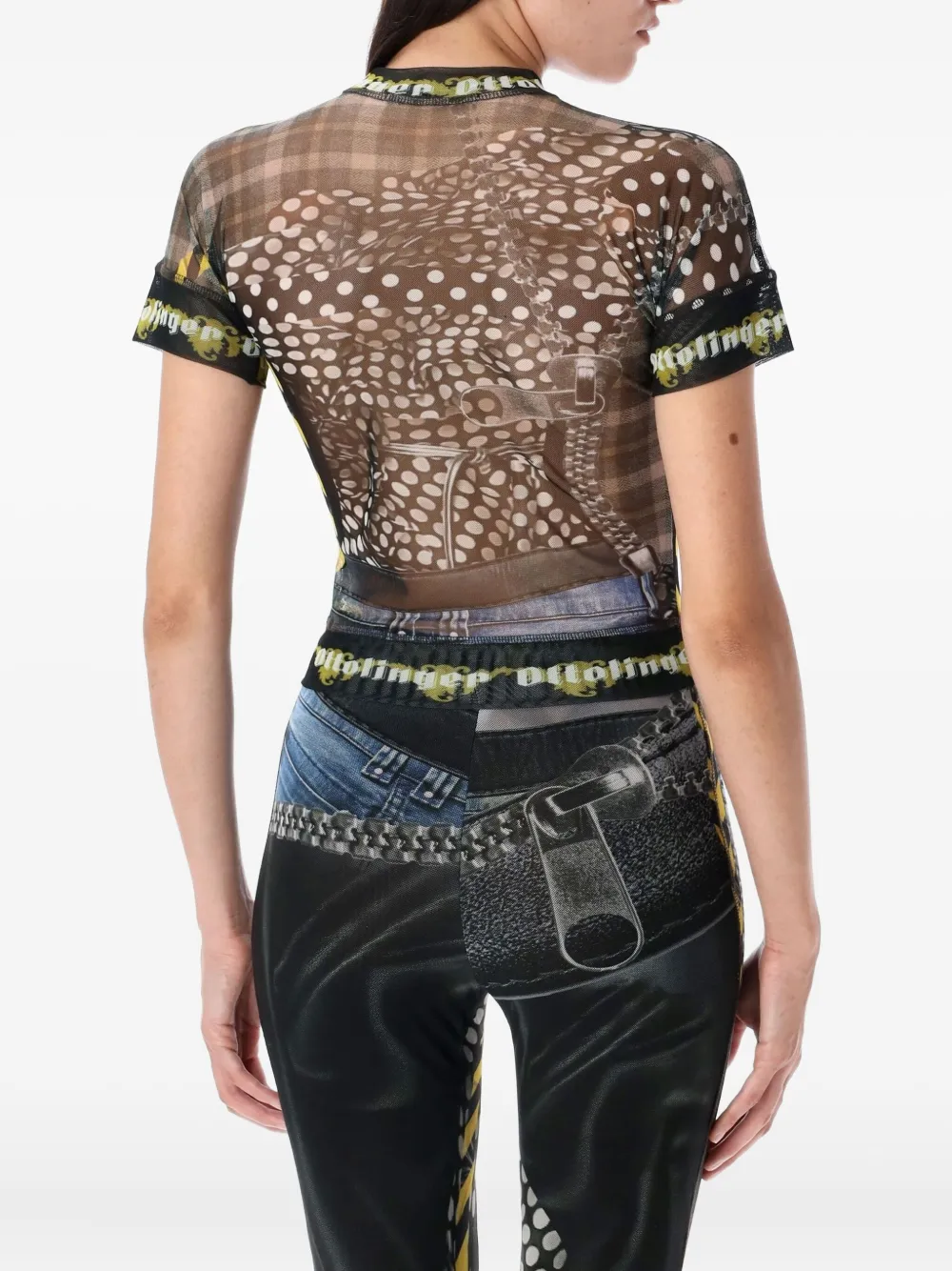 Ottolinger mesh zip-print T-shirt Zwart