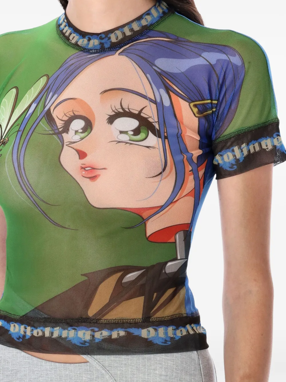 Ottolinger fairy-print mesh T-shirt Groen