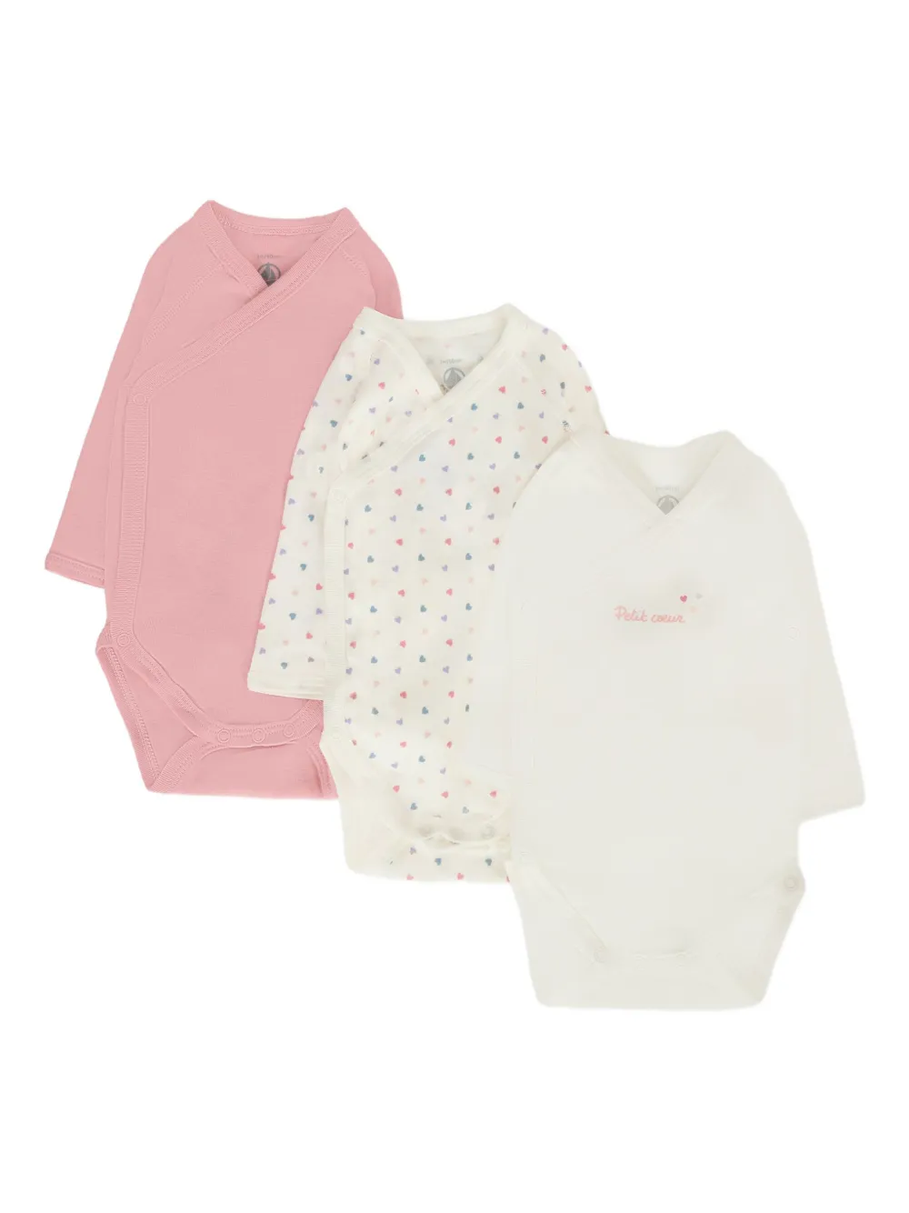 Petit Bateau wrap-neck heart-print bodies (pack of three) Roze