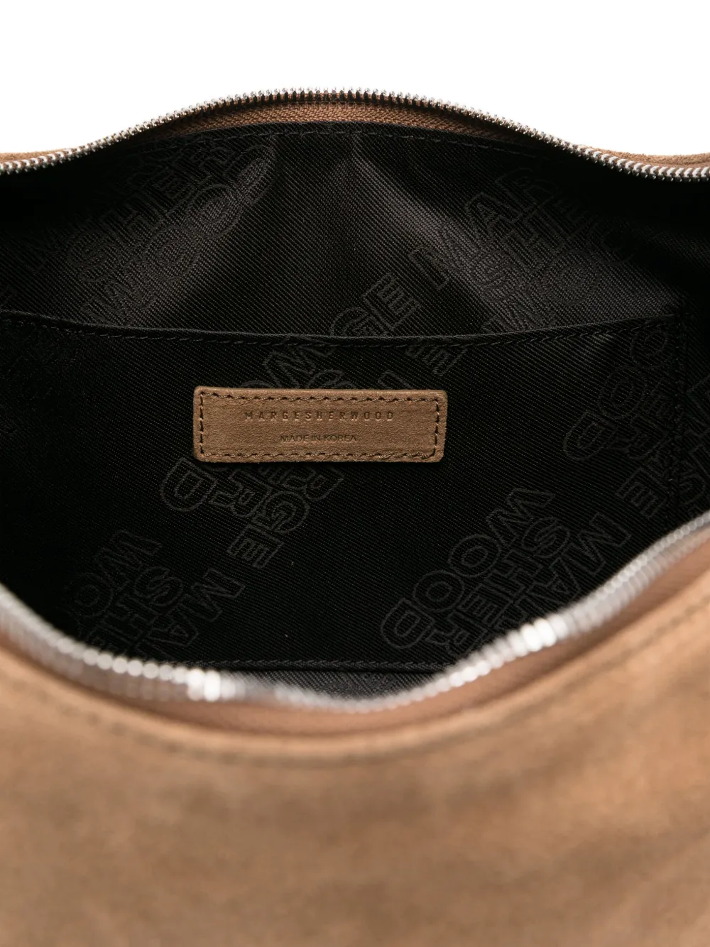 Marge Sherwood Medium Debossed-logo Suede Shoulder Bag In Brown