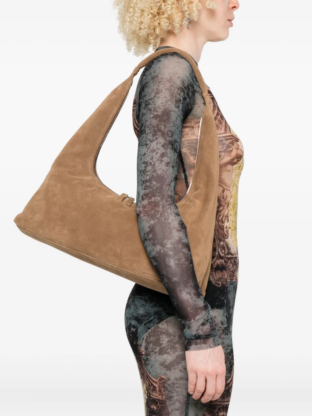 Marge Sherwood Medium Debossed-logo Suede Shoulder Bag In Brown