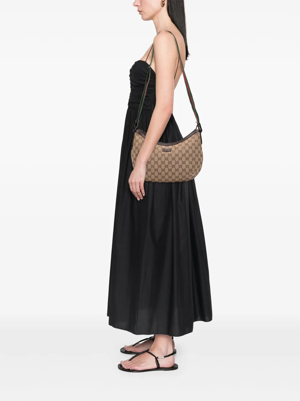 Pre-owned Gucci 2016-2025 Gg Canvas Web Crossbody Bag In Brown