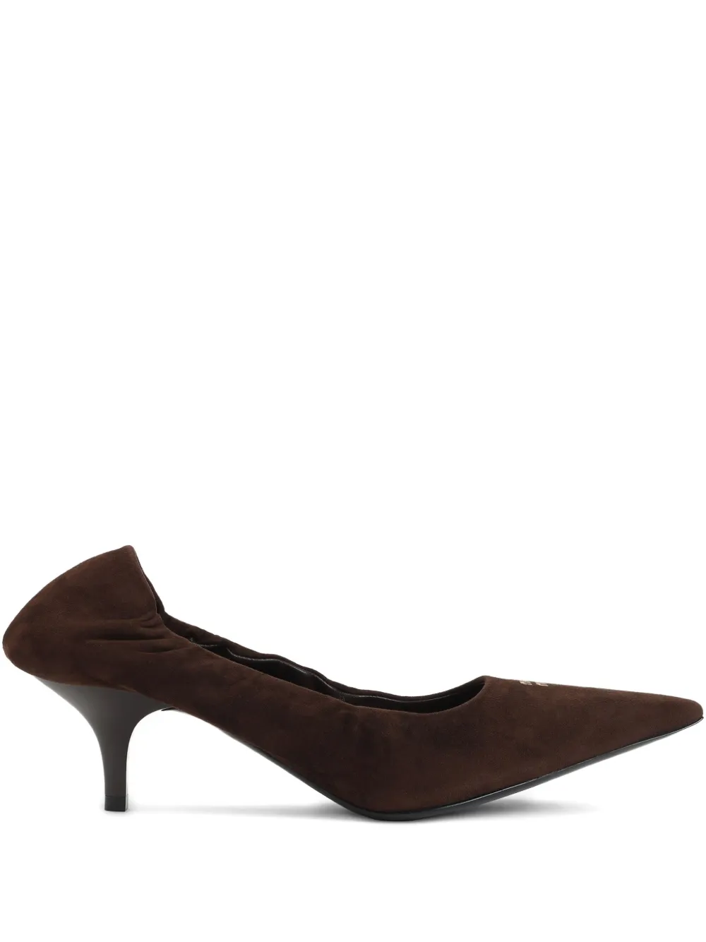 Miu 55 mm Ruches pumps met kitten hak en puntige neus Bruin