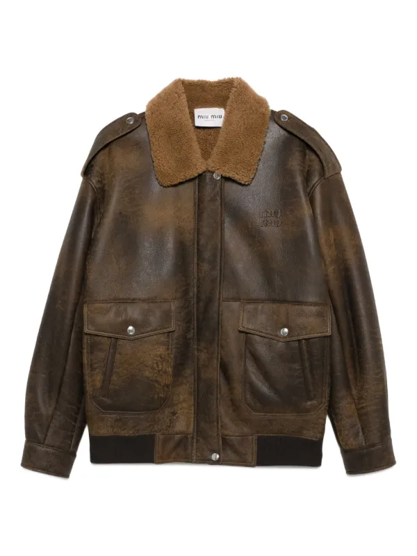 Miu Miu Leather Bomber Jacket | Brown | FARFETCH UK