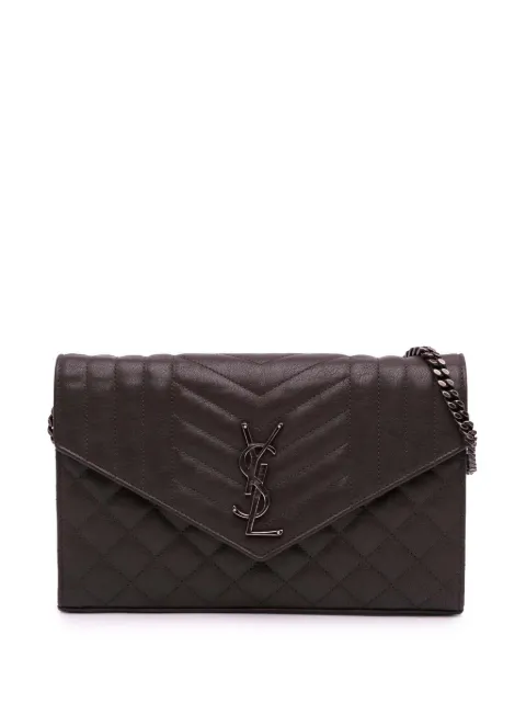 Saint Laurent Pre-Owned 2016 Triquilt Sheepskin Monogram Envelope Wallet on Chain crossbody bag