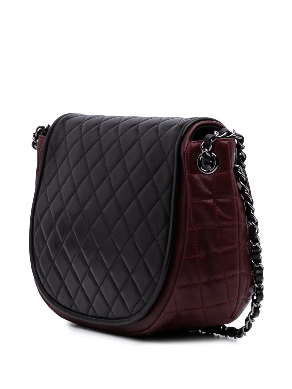 Pre-owned Chanel 2013-2014 Bicolor Quilted Lambskin Twist Crescent Flap Shoulder Bag