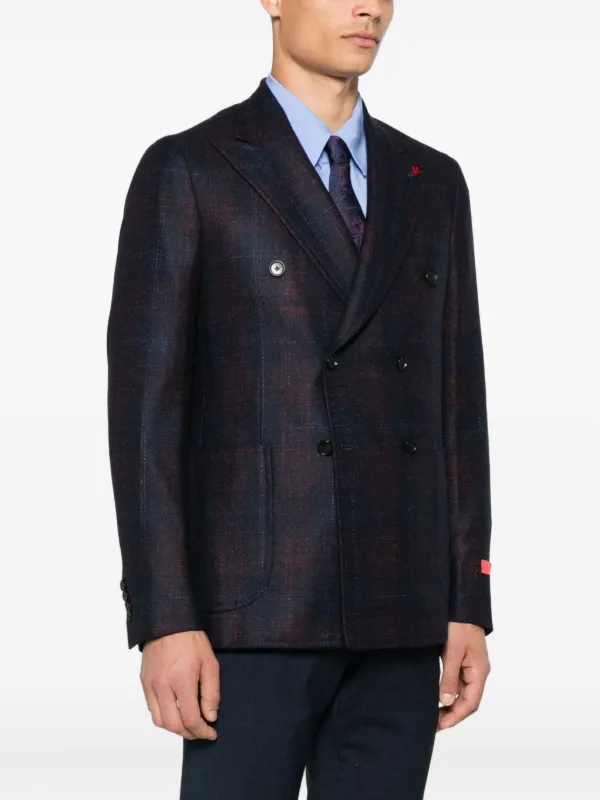 【新品未使用】ISAIA バーガンディチェックジャケット ウール混合 新品未使用】ISAIA バーガンディチェックジャケット ウール混合