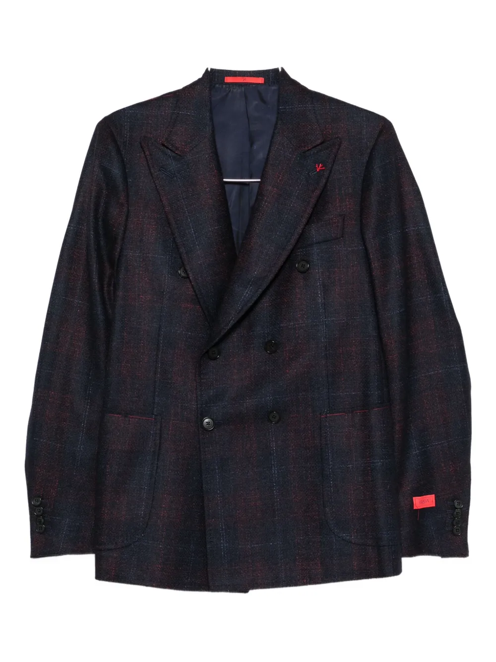 Isaia Double-breasted Checked-pattern Blazer In Blue