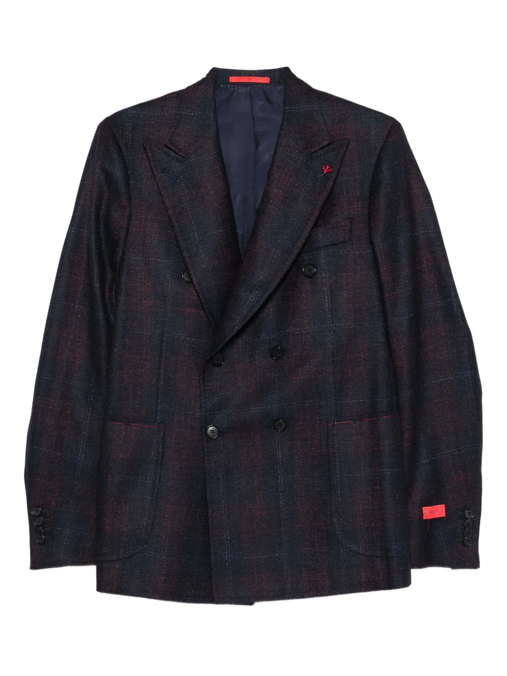 Isaia double-breasted checked-pattern blazer - ブルー Isaia double-breasted checked-pattern blazer - ブルー