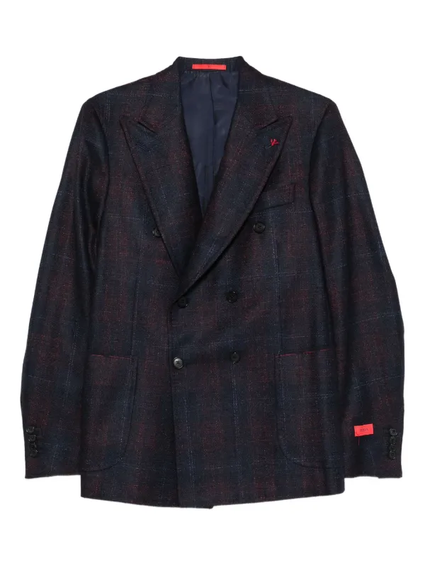 Isaia チェック シングルジャケット | ブルー | FARFETCH JP