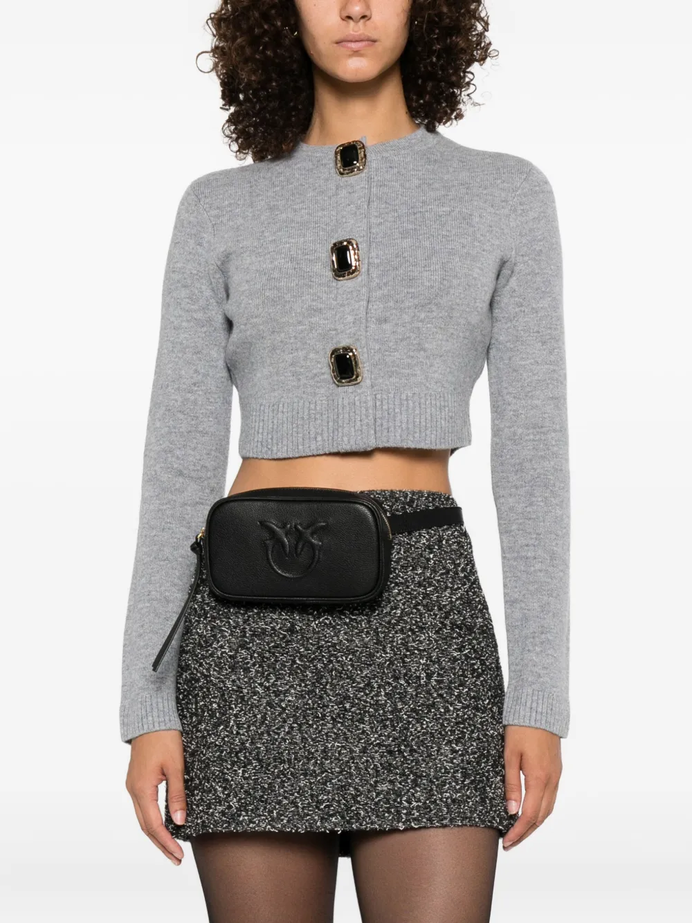 PINKO Kalfsleren shopper met logo-reliëf Zwart