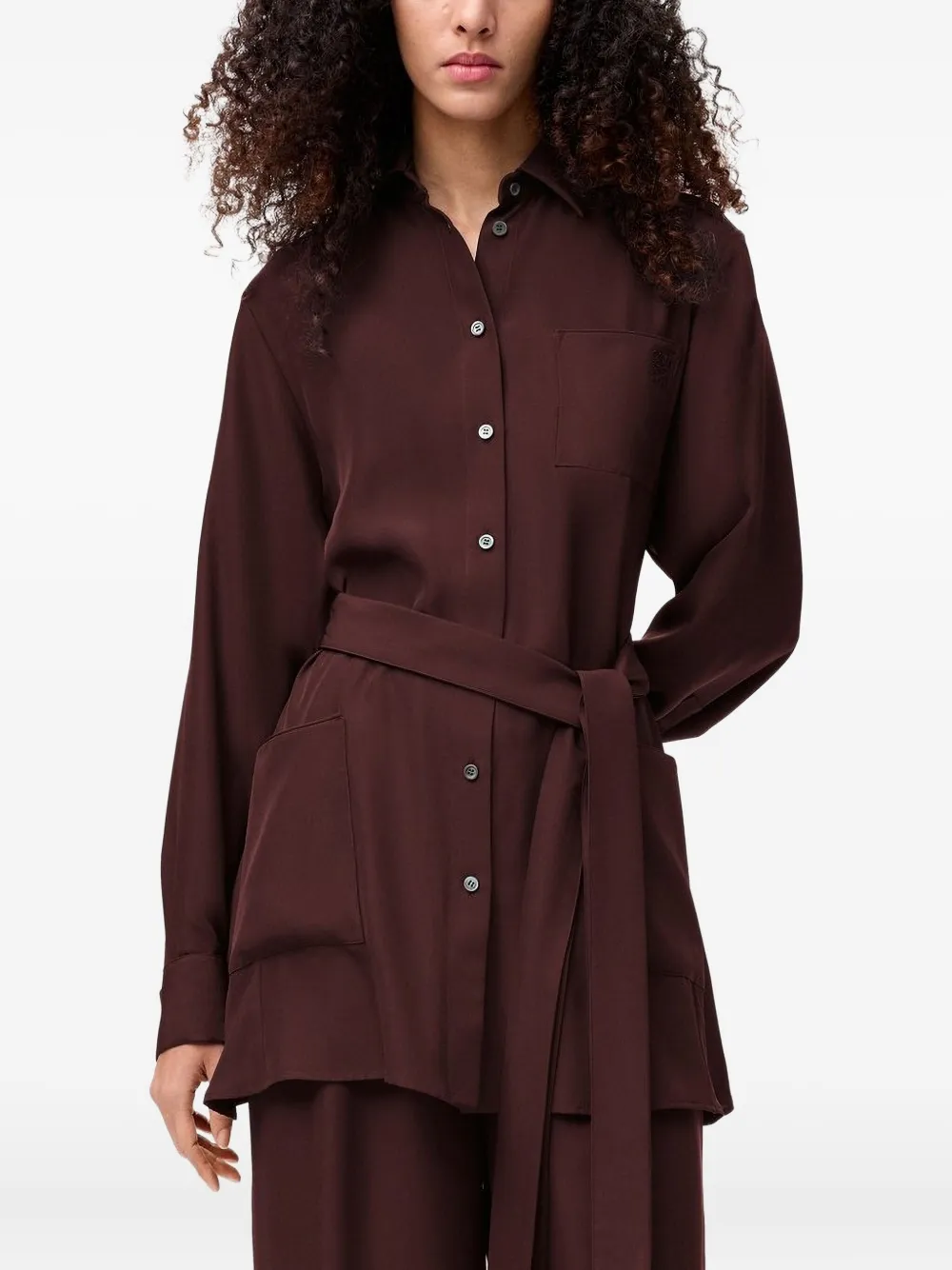  Loewe Belted Blouse In Silk - Red 