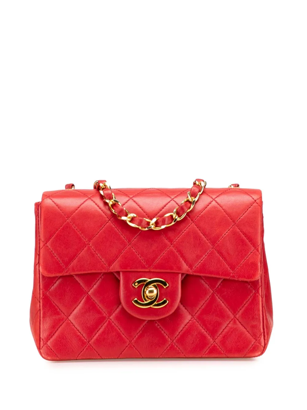 CHANEL Pre-Owned 2008-2009 ミニ スクエア クラシック ラムスキン シングルフラップ ショルダーバッグ - レッド CHANEL Pre-Owned 2008-2009 ミニ スクエア クラシック ラムスキン シングルフラップ ショルダーバッグ - レッド