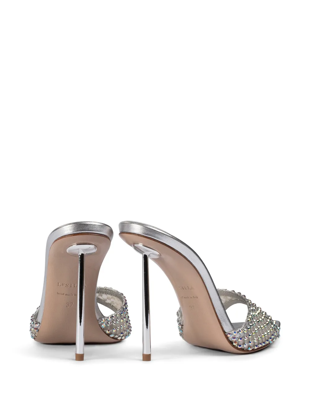 Le Silla 120 mm Gilda stiletto sandalen verfraaid met kristallen Zilver