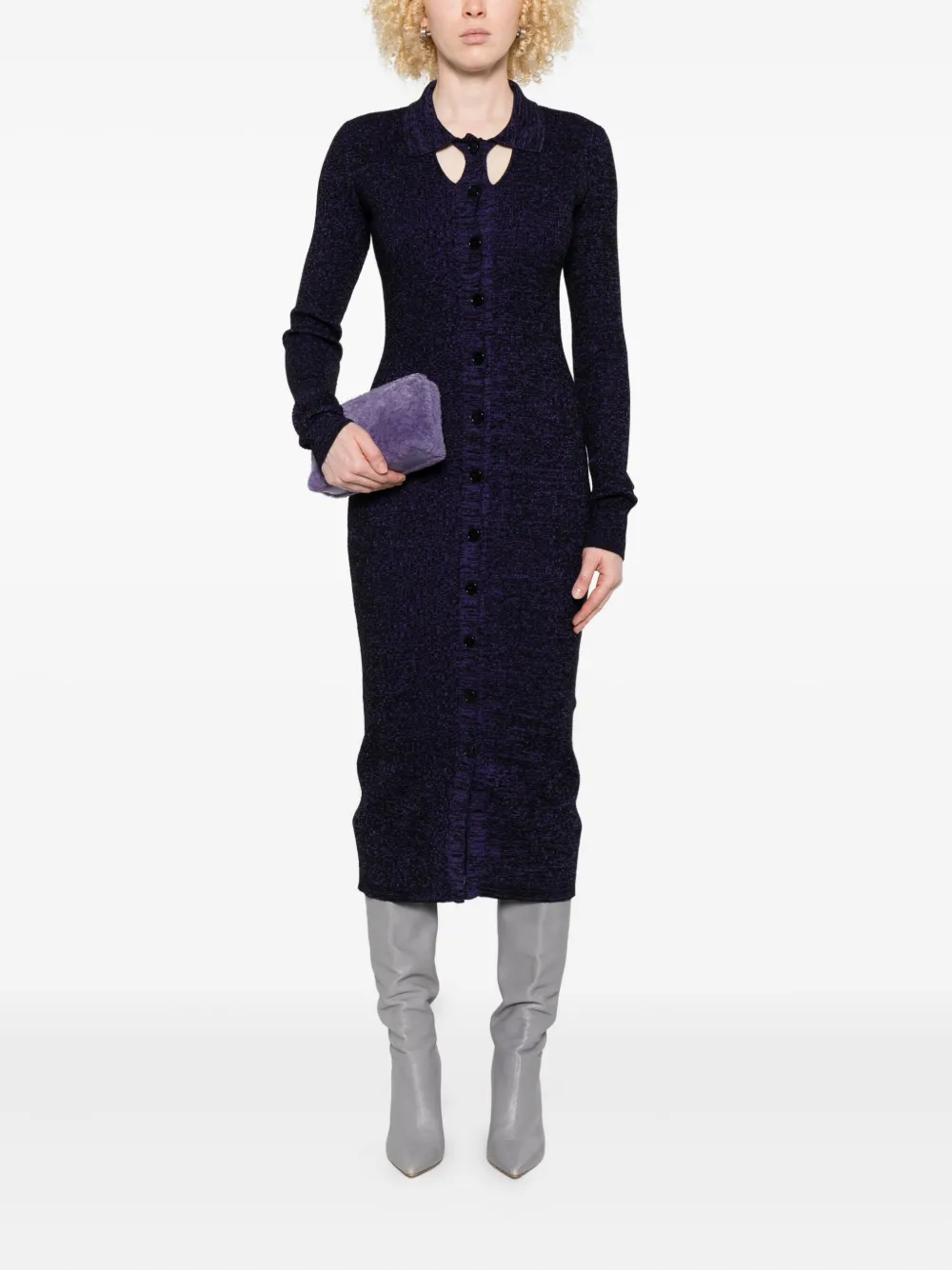 Patrizia Pepe polo-neck knitted midi dress - Paars