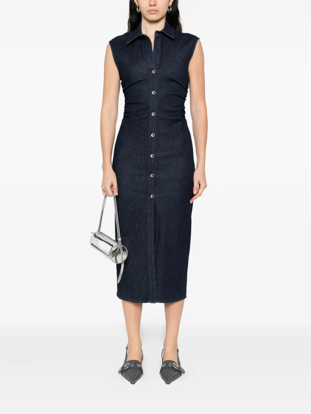 Patrizia Pepe sleeveless button-front denim dress - Blauw