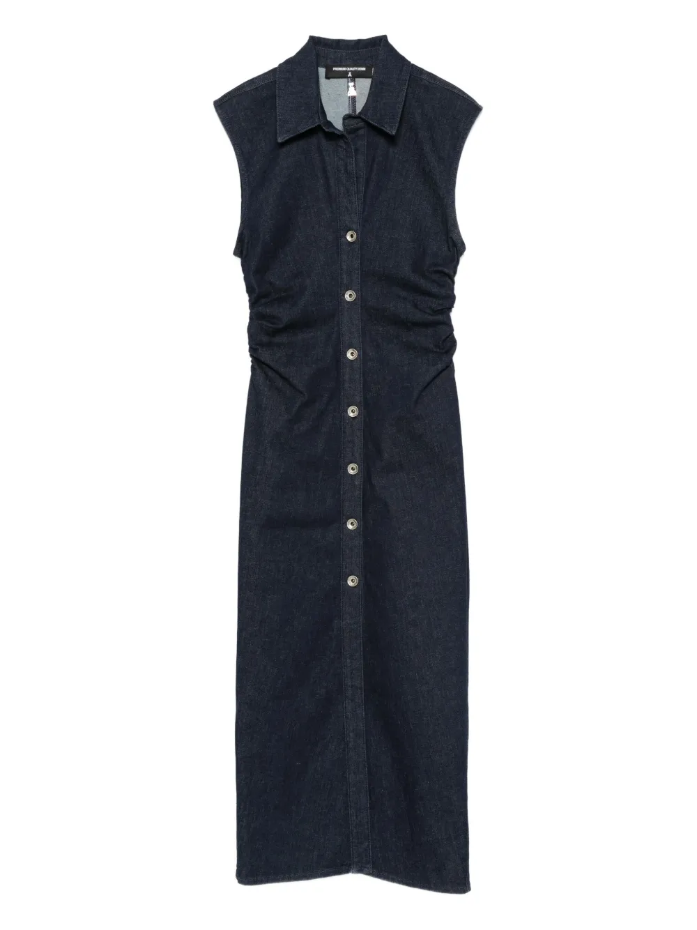 sleeveless button-front denim dress