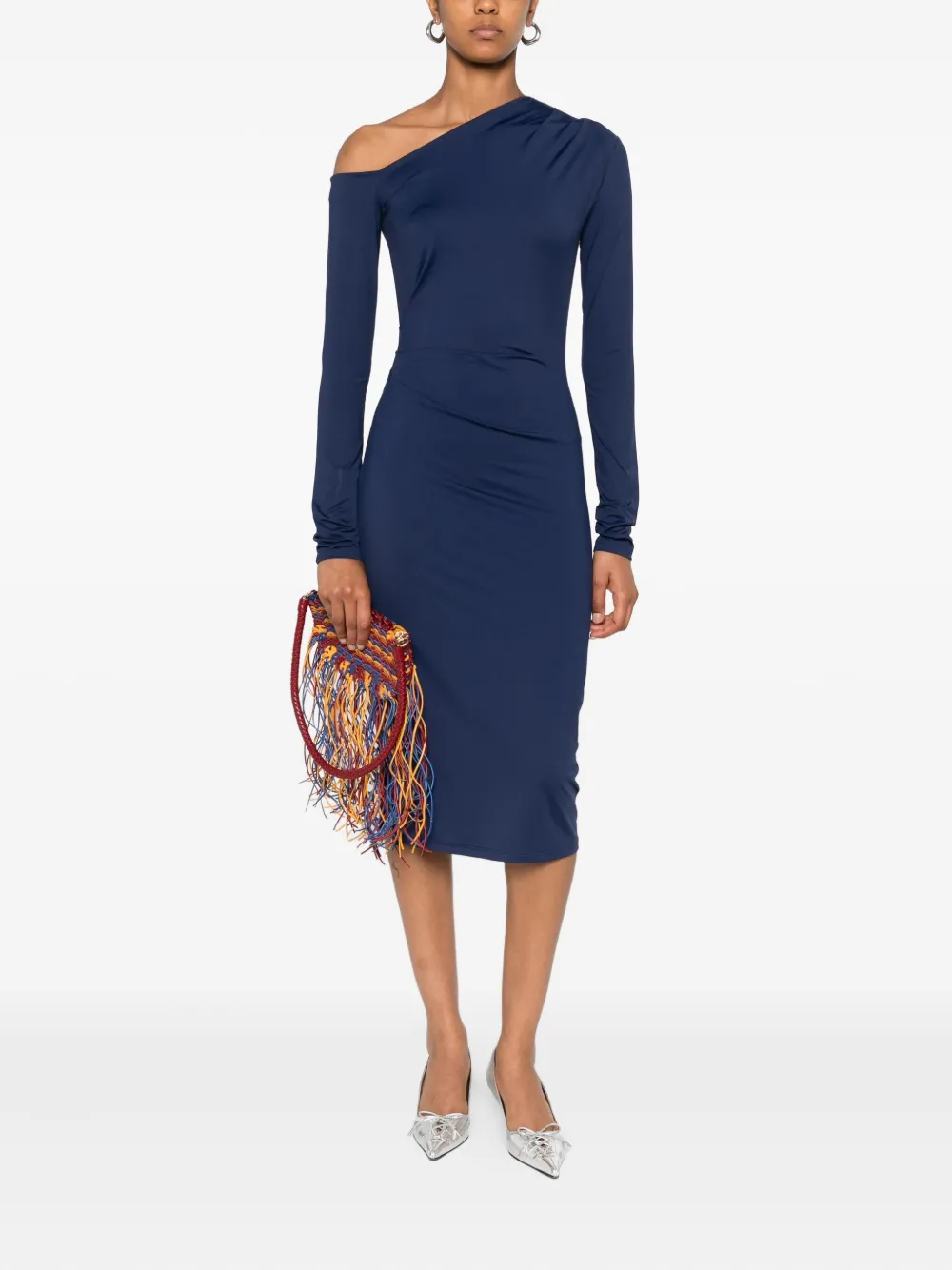 Patrizia Pepe Midi-jurk met asymmetrische hals Blauw