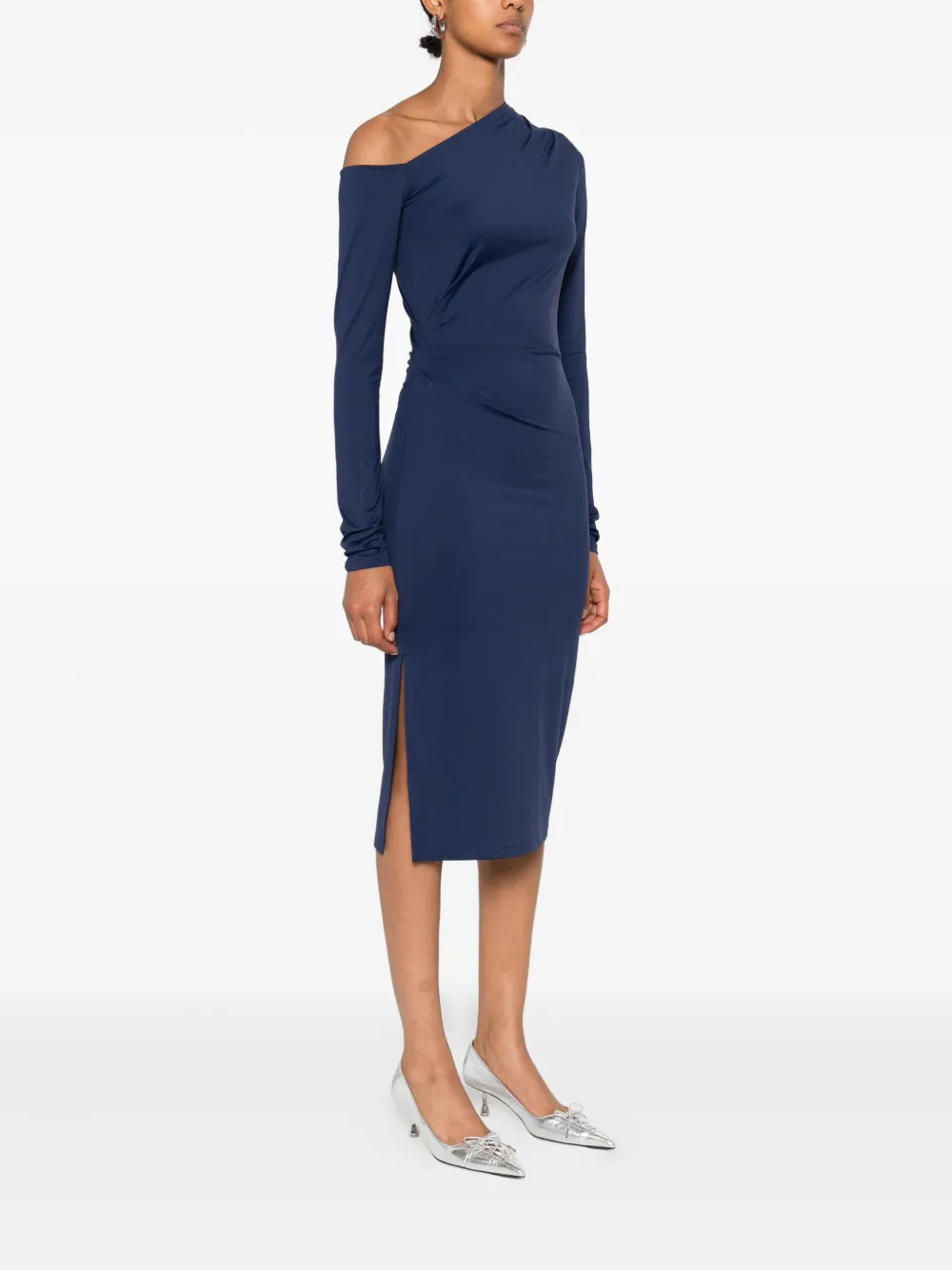 Patrizia Pepe Midi-jurk met asymmetrische hals Blauw
