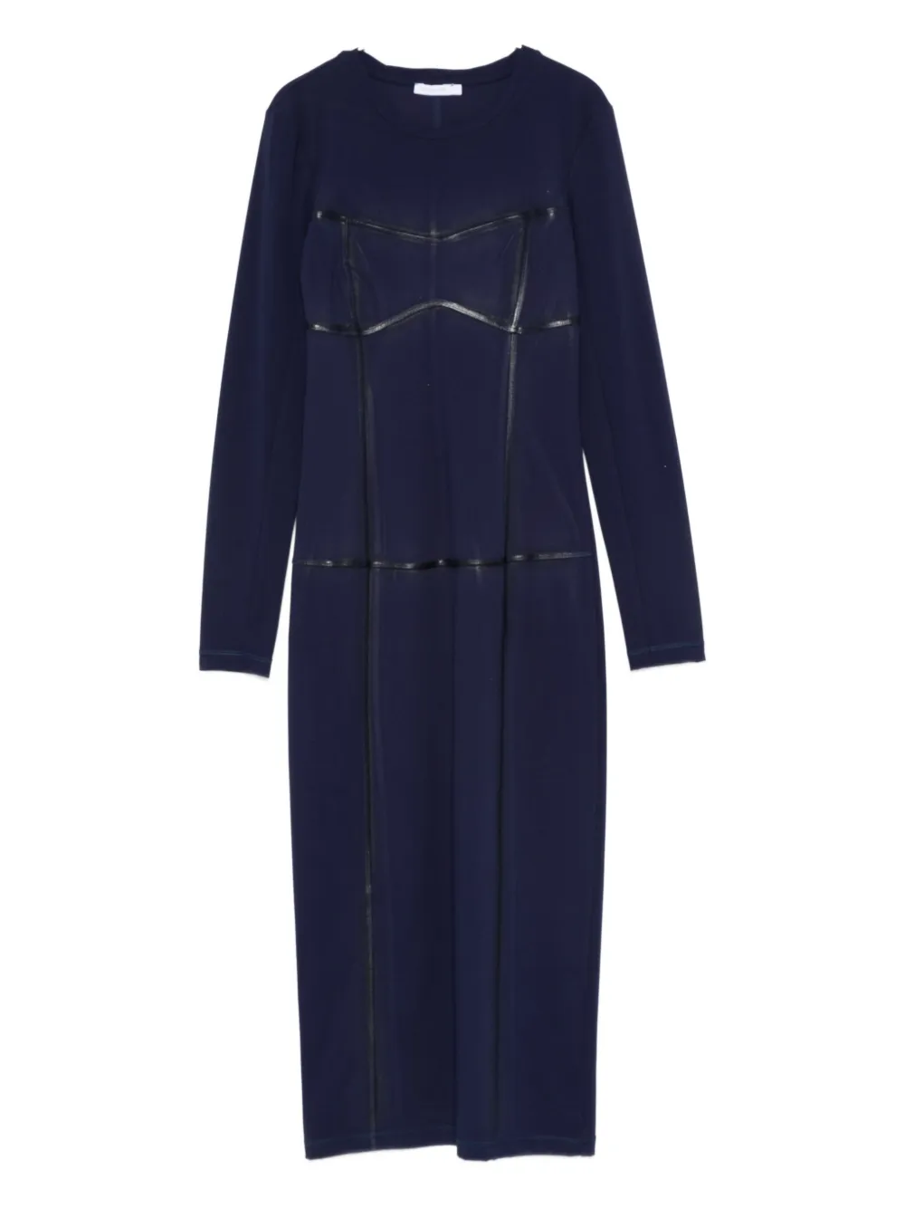 Patrizia Pepe long-sleeved leather-trimmed sheath dress - Blu