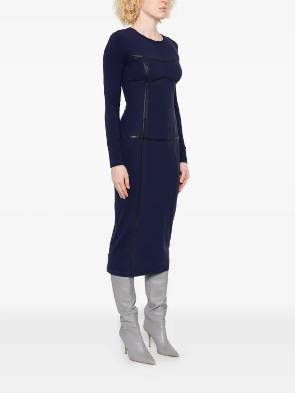 Patrizia Pepe Leather-trimmed Sheath Dress - Blue