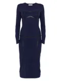 Patrizia Pepe long-sleeved leather-trimmed sheath dress - Blue