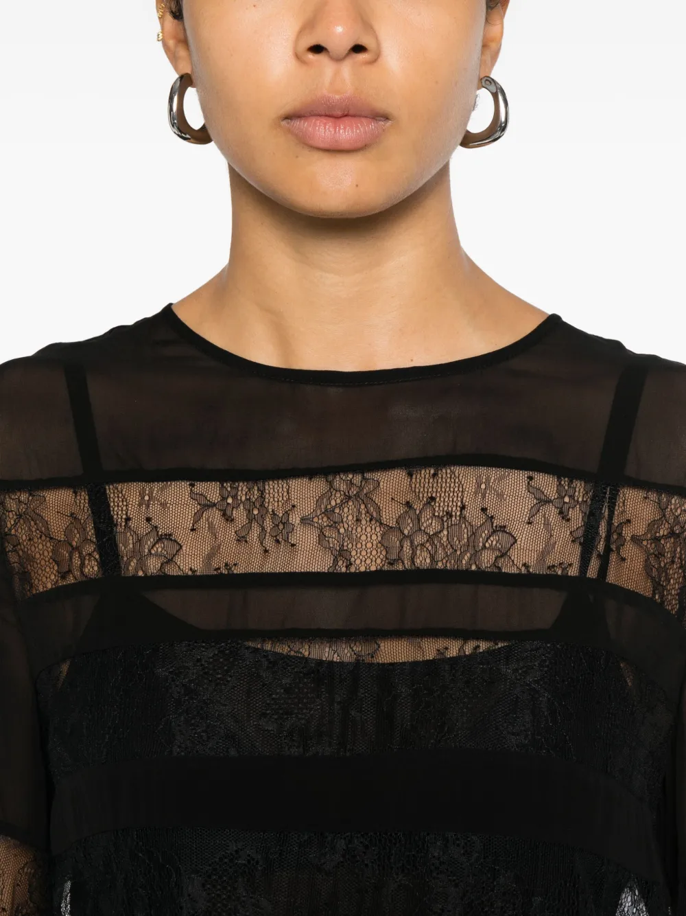Marella Piquet Lace Blouse In Black