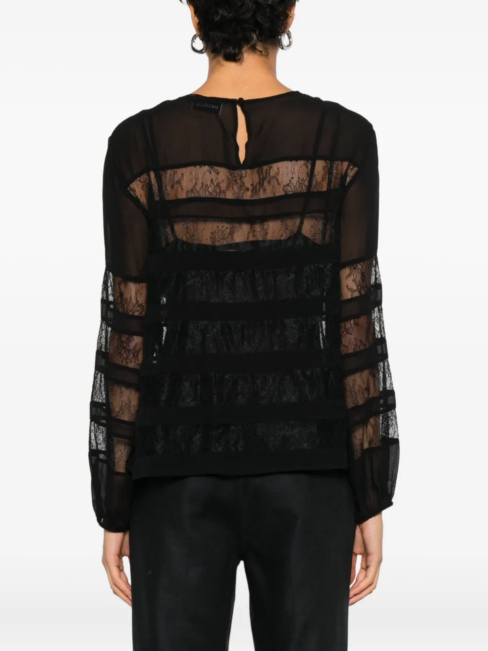 Marella Piquet blouse met kant Zwart