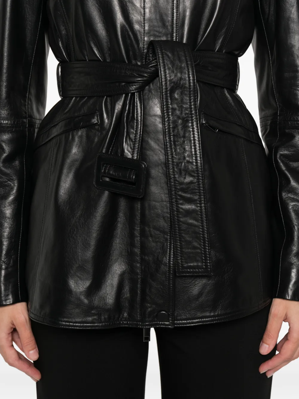 Marella Sedile Leather Coat In Black