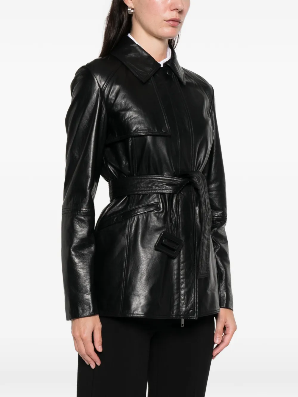 Marella Sedile Leather Coat In Black