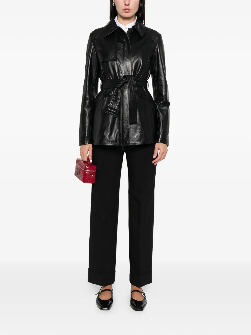 Marella Sedile Leather Coat In Black