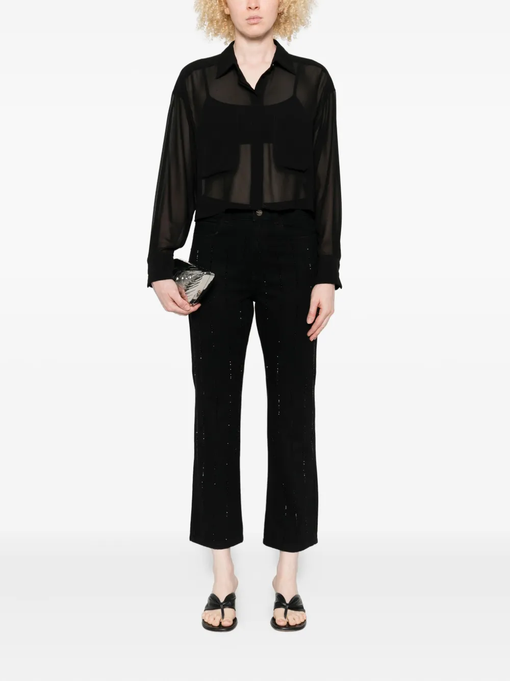 Marella Blouse met doorzichtig vlak en kraag - Zwart
