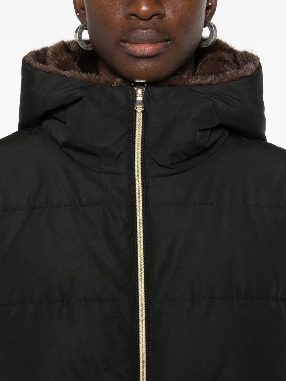 Marella Gebel gewatteerde jas met capuchon Zwart