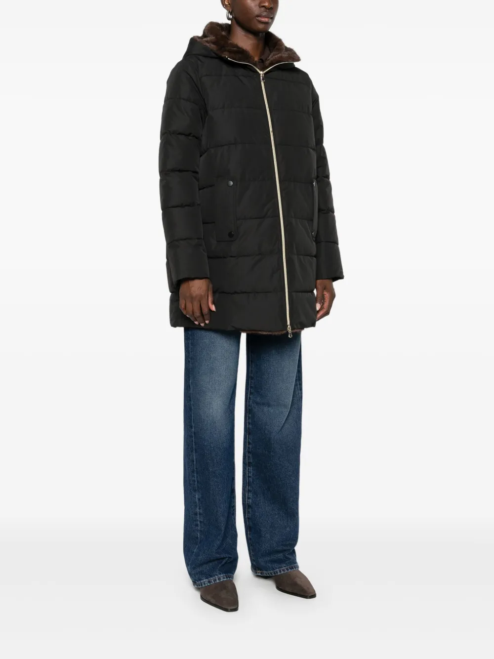 Marella Gebel gewatteerde jas met capuchon Zwart