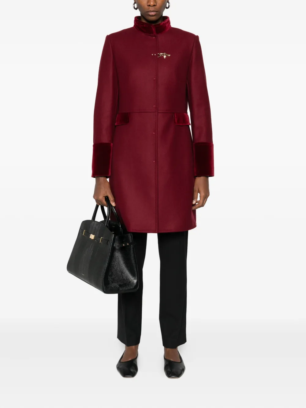 Fay velvet-trim coat | Single Breasted Coats | Image 2
