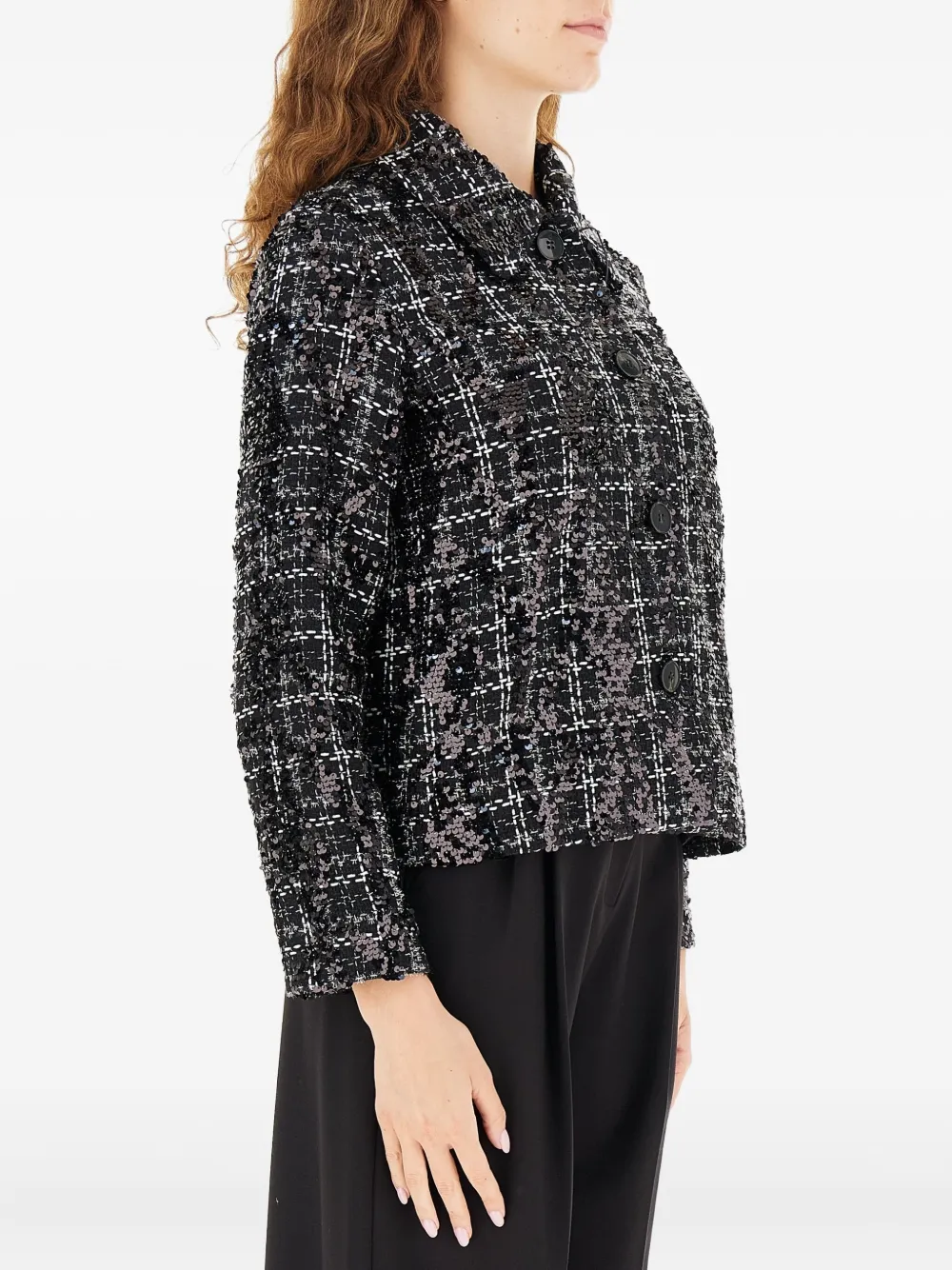 Marella Sequin-embellished Tweed Jacket In Black