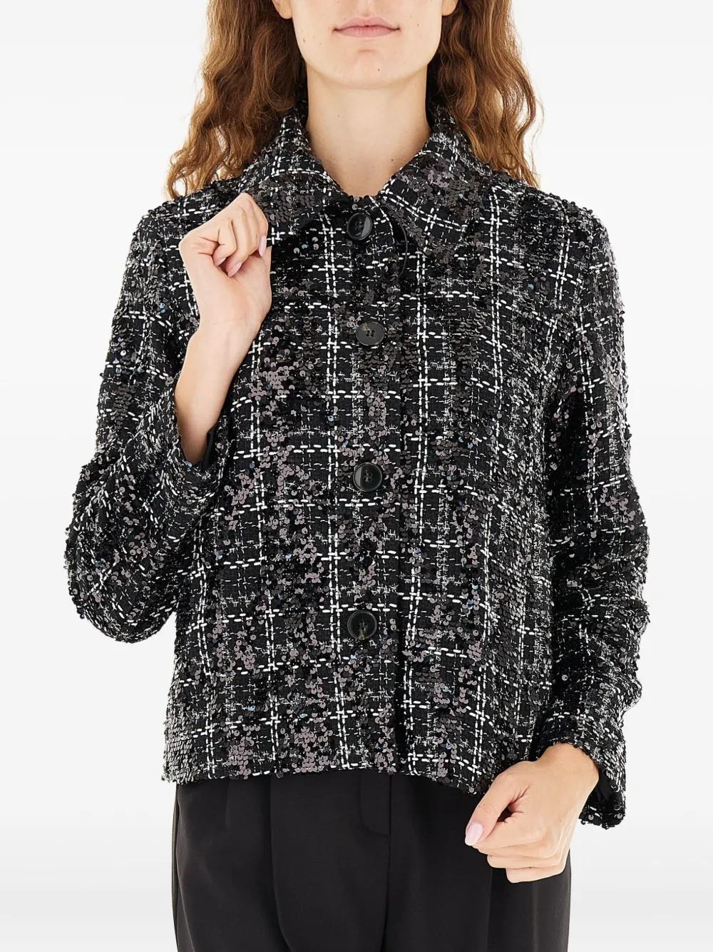 Marella Sequin-embellished Tweed Jacket In Black