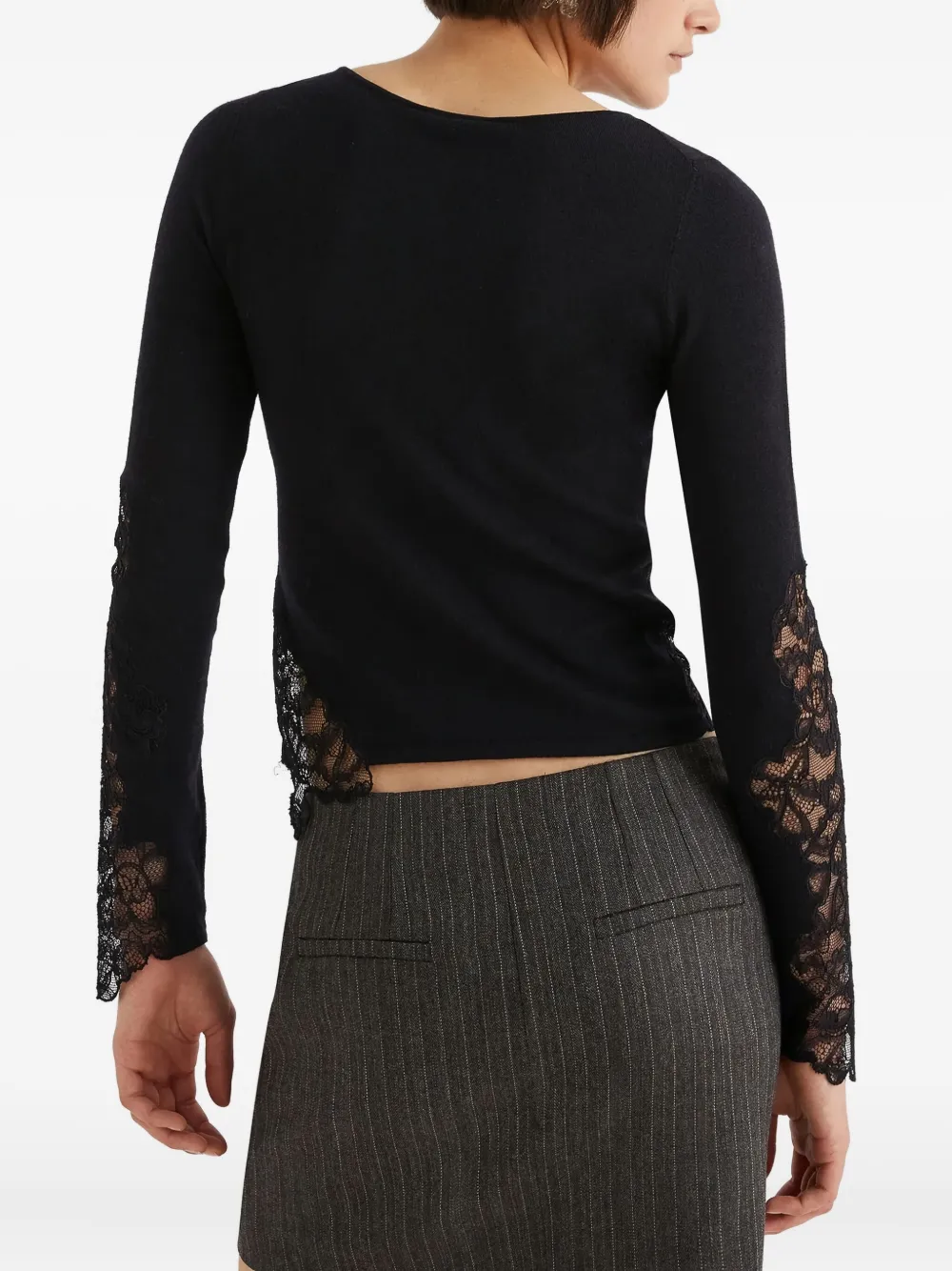 Marella Lace-insert Long-sleeve Sweater In Black