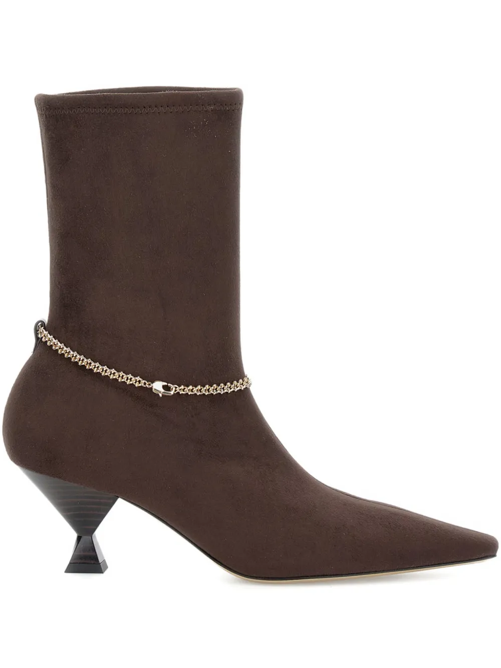 chain-embellished pointed-toe boots