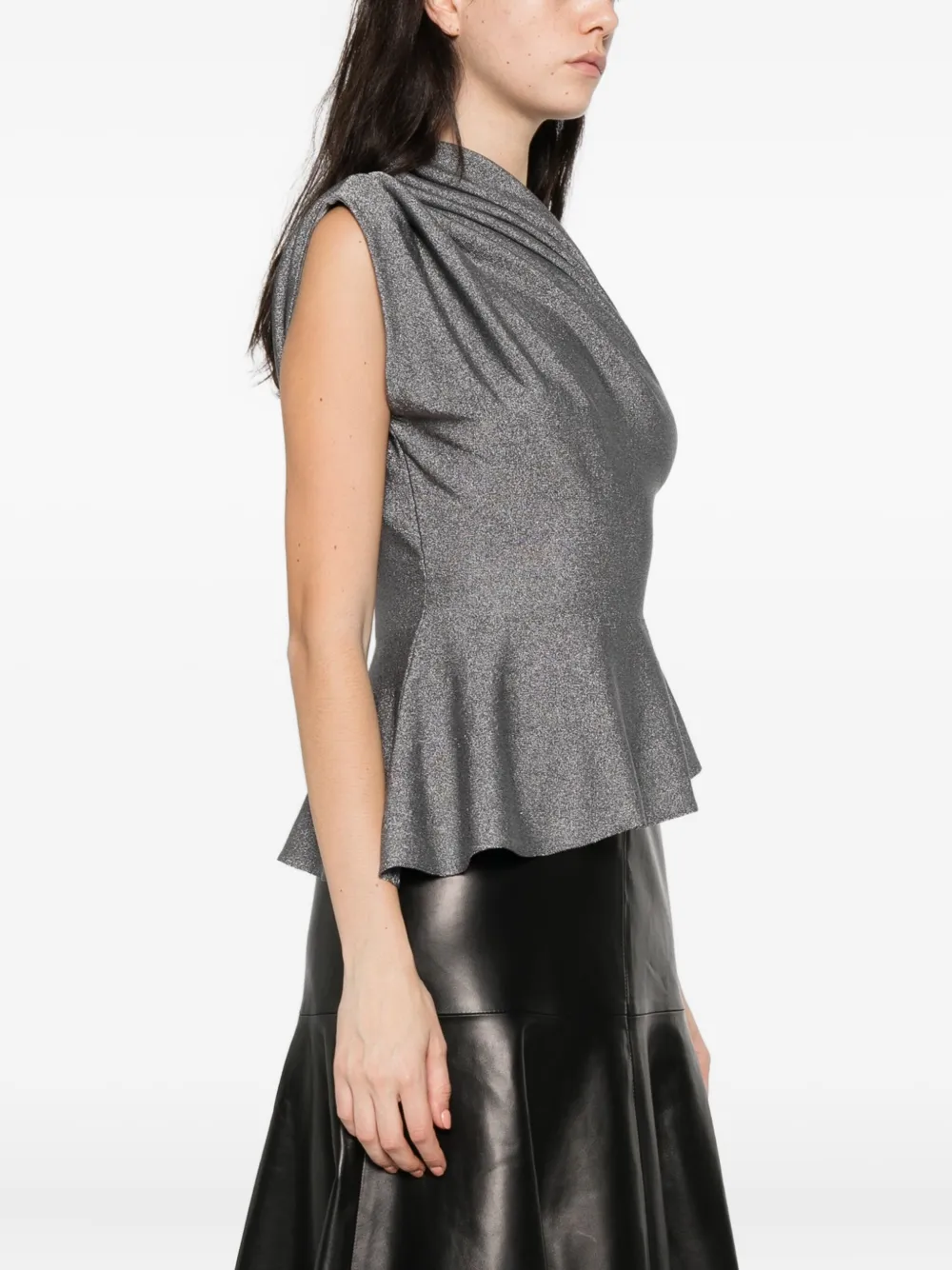 Khaite Aimee One-shoulder Metallic-knit Top In Gray