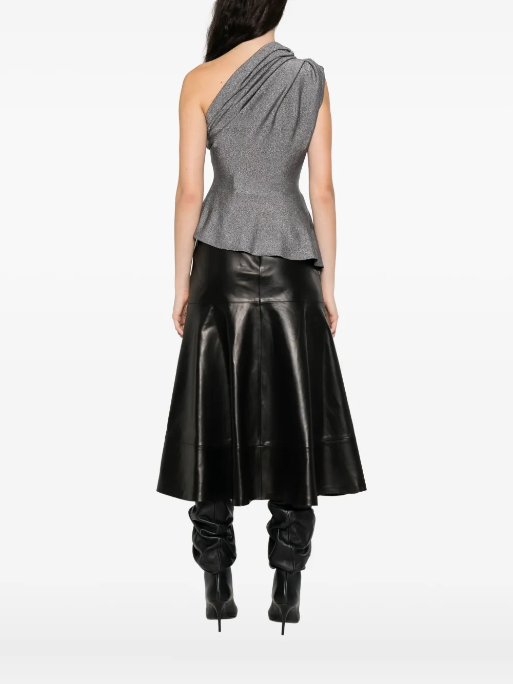 Khaite Aimee One-shoulder Metallic-knit Top In Gray