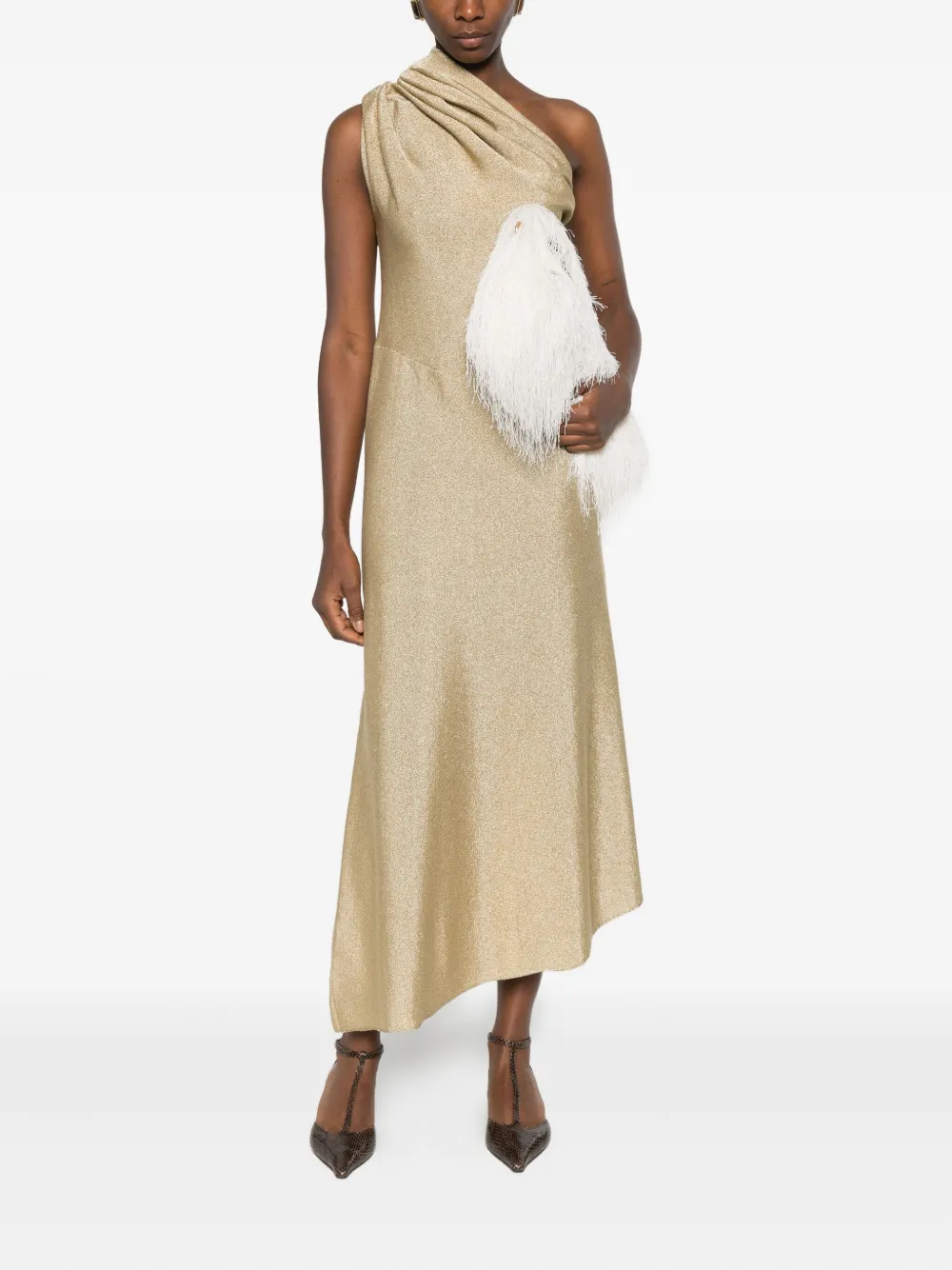 Khaite Coast Draped Midi Dress In Gold