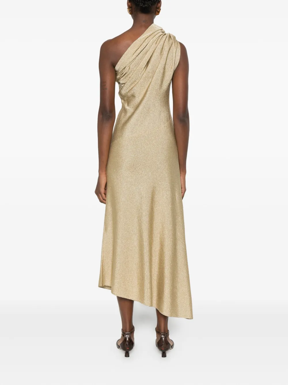Khaite Coast Draped Midi Dress In Gold