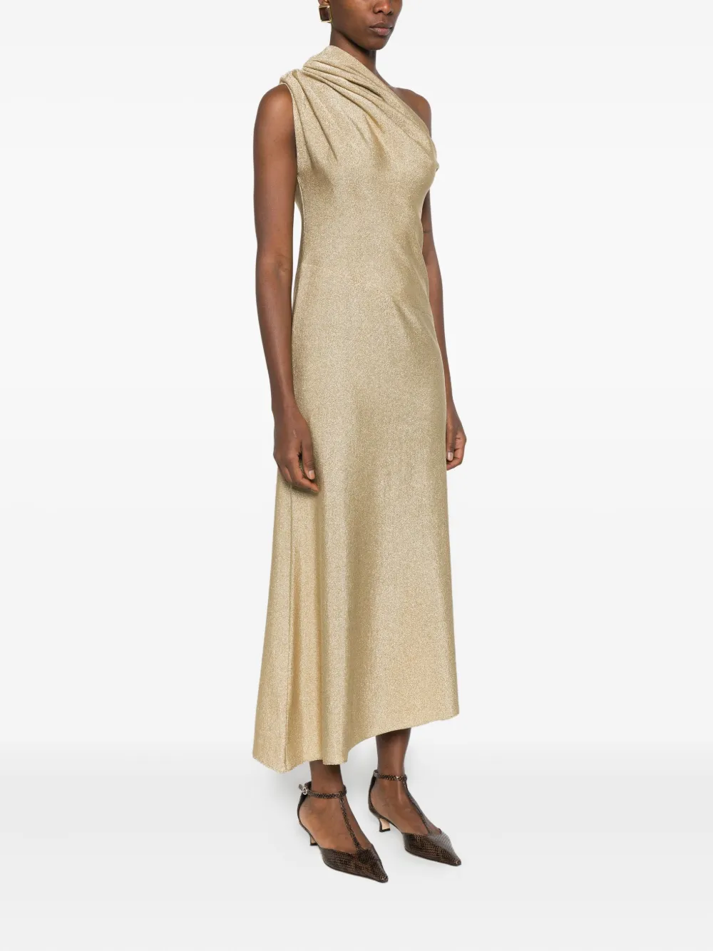 Khaite Coast Draped Midi Dress In Gold