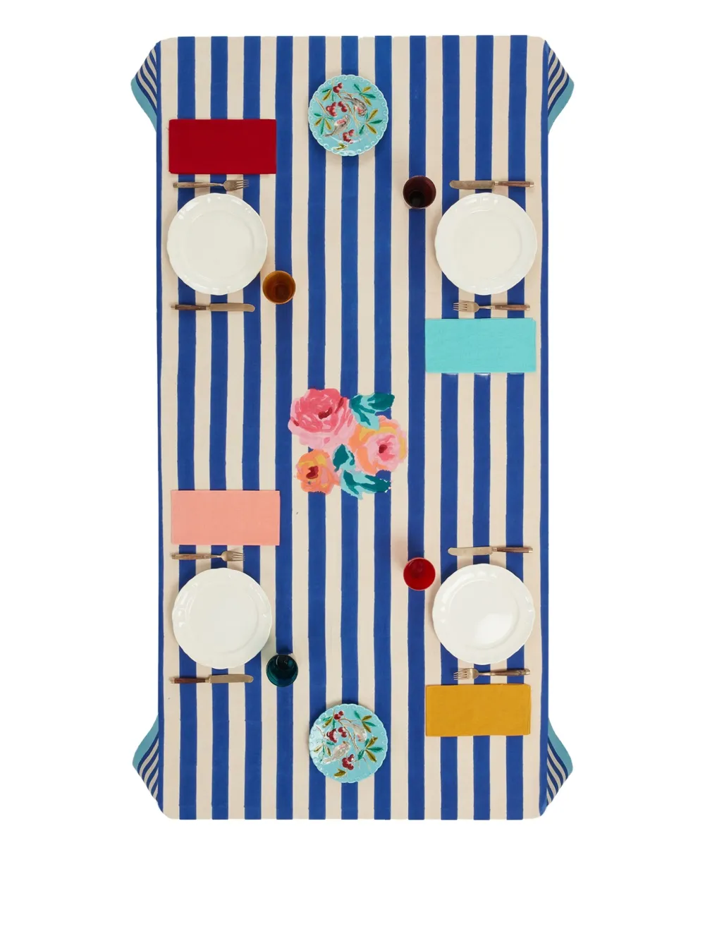 Lisa Corti Nizam Stripes Blu Rectangular Tablecloth In Blue