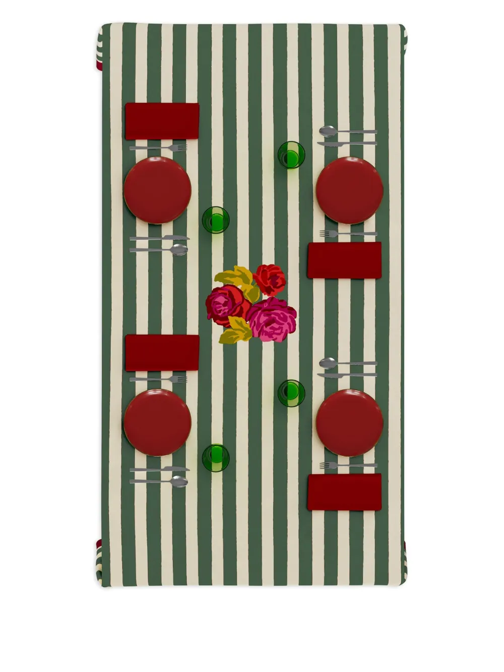 Lisa Corti stripe rose tablecloth | Green | Image 1