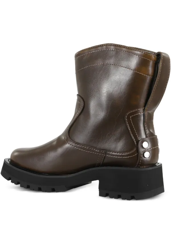 Ganni Stitched Leather Boots in Brown