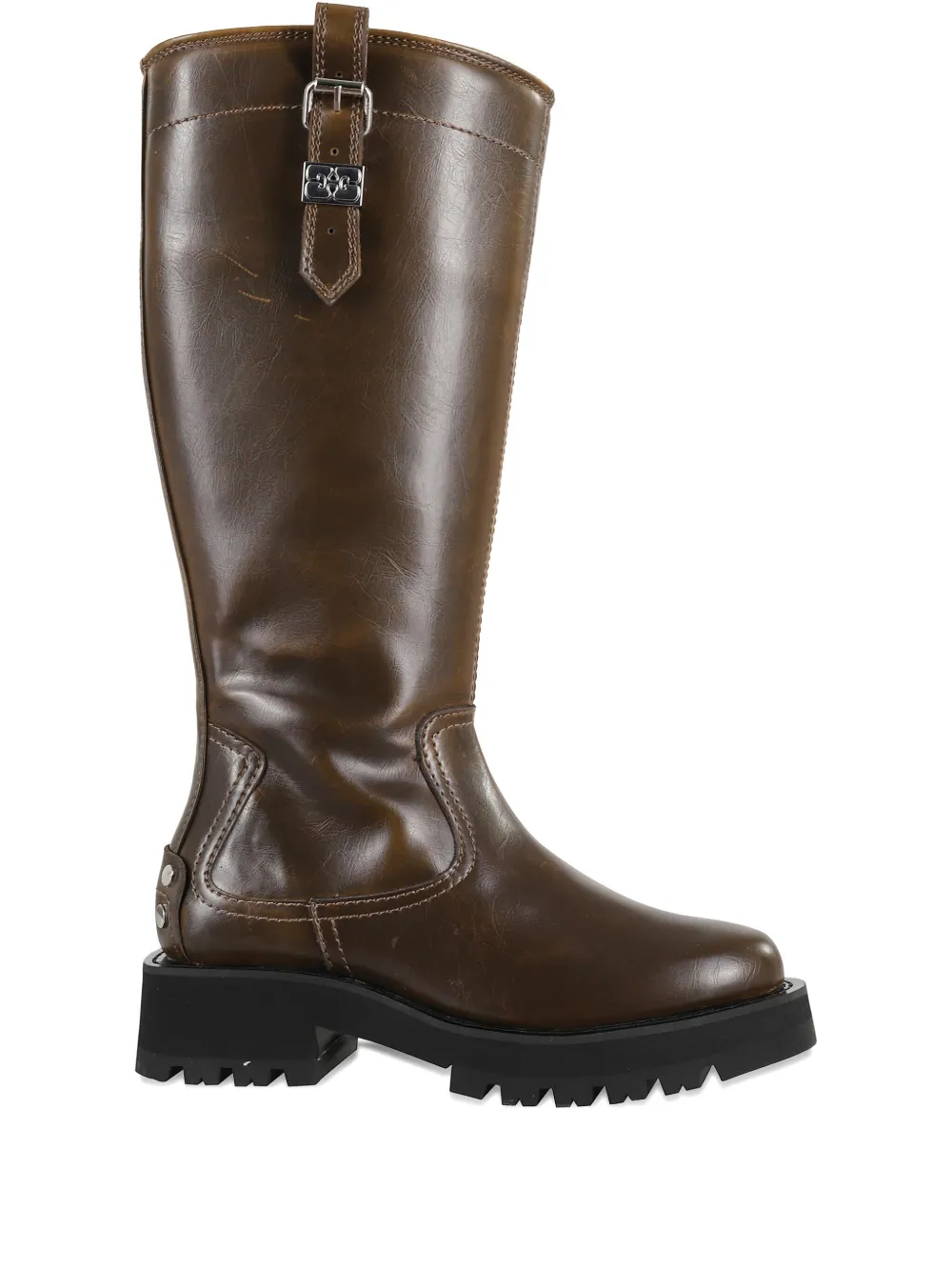 GANNI buckle-detail leather boots Brown