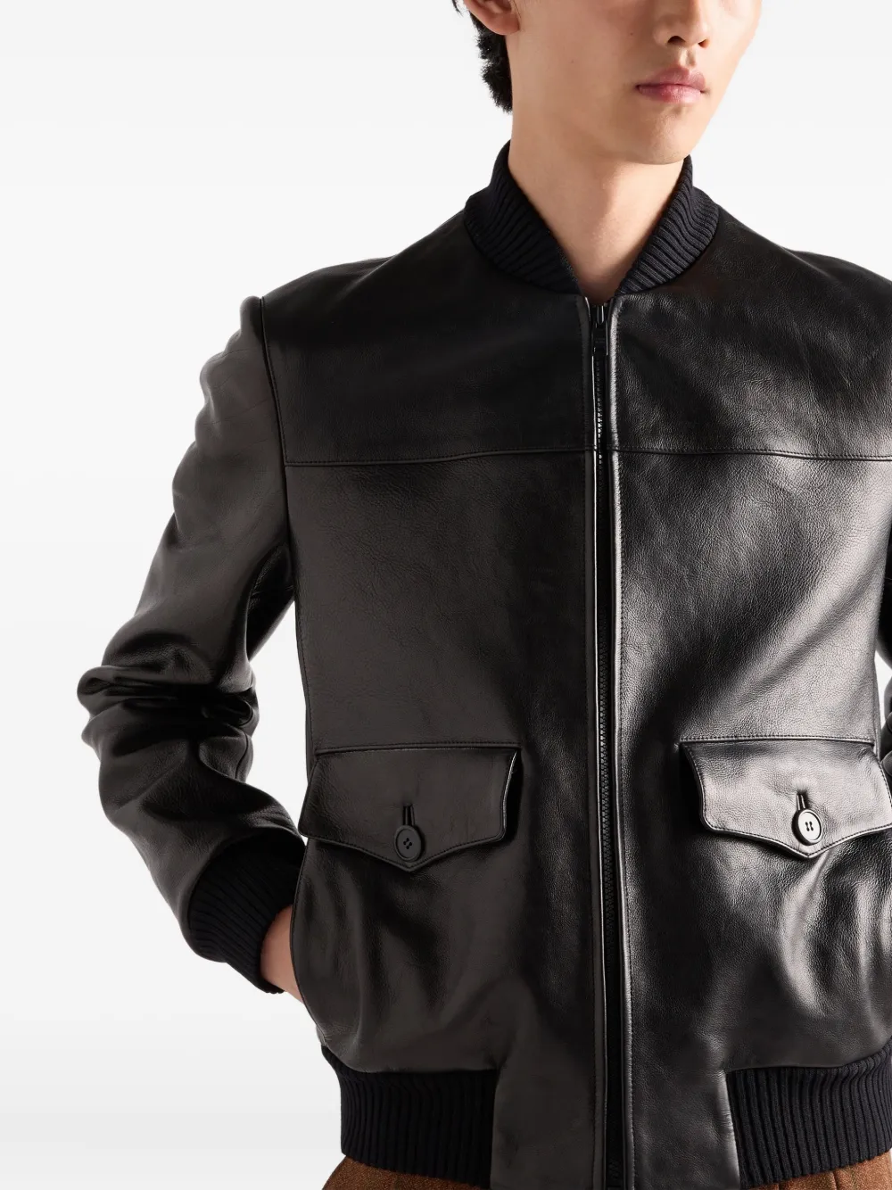 Prada Leren bomberjack Zwart