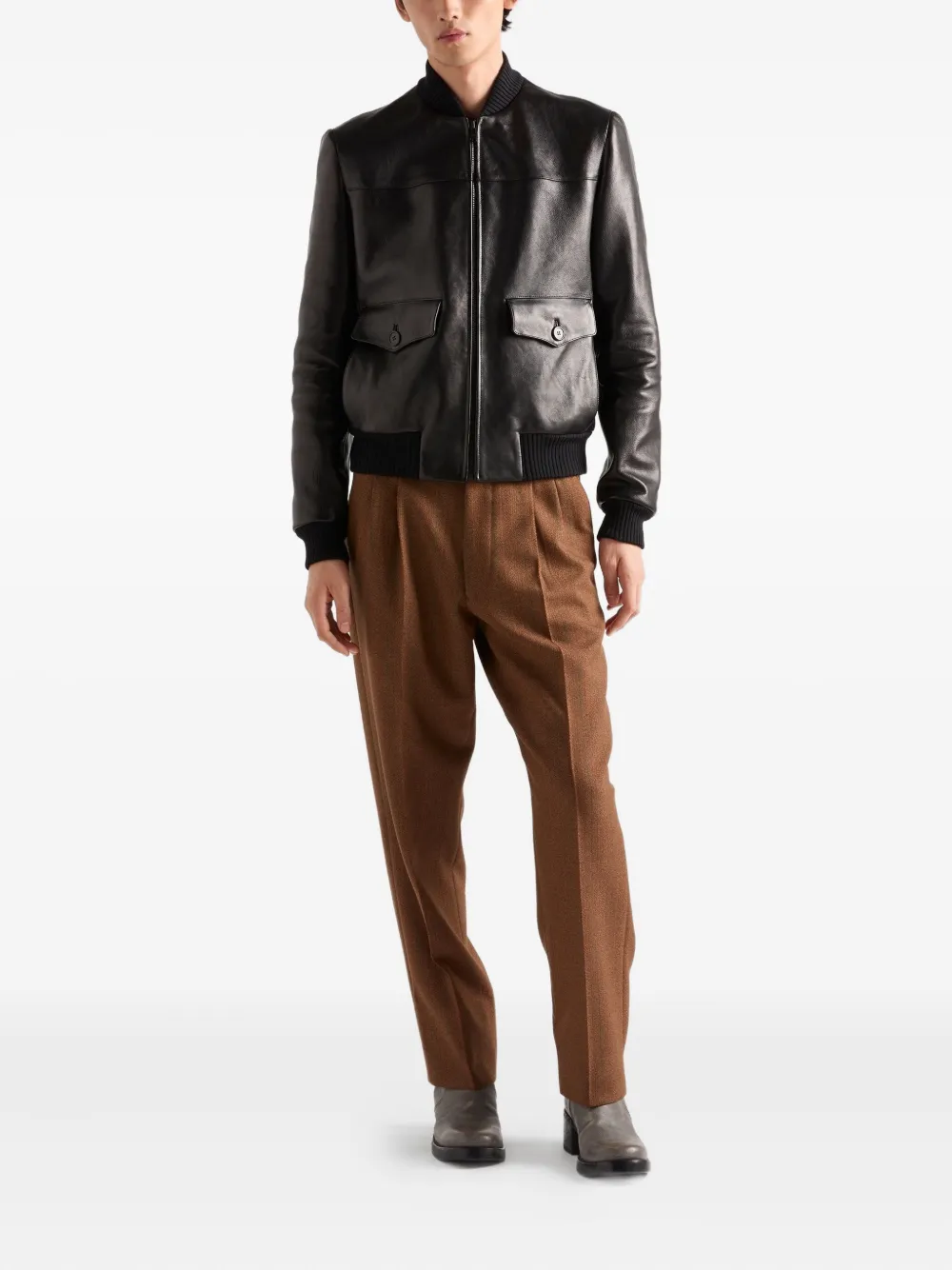 Prada Leren bomberjack Zwart
